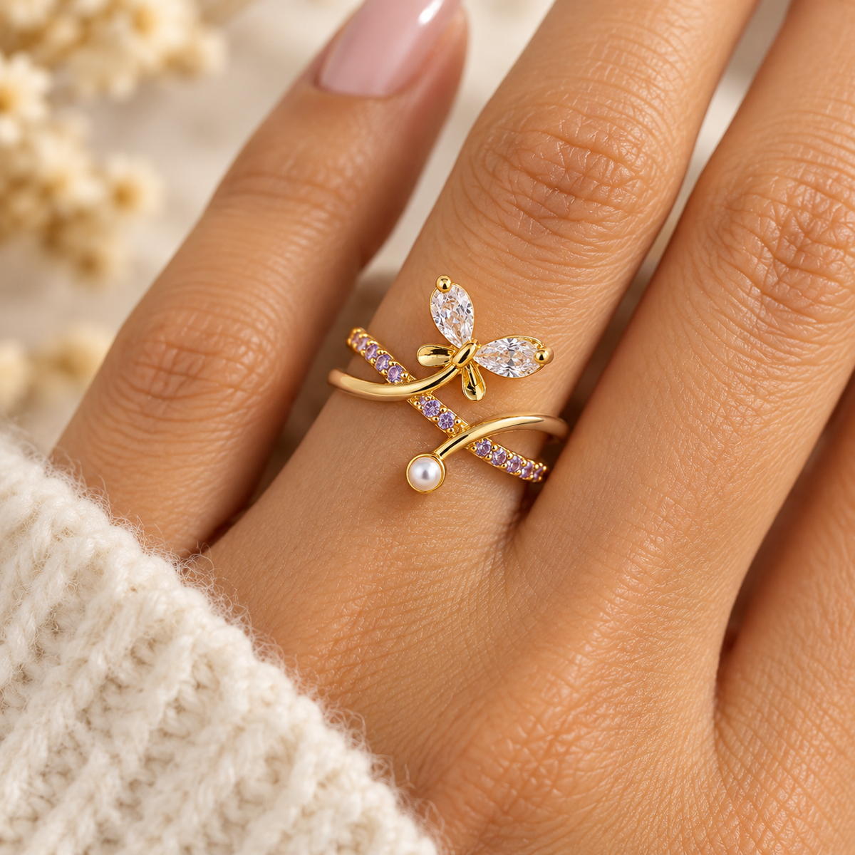 Butterfly Pearl Ring