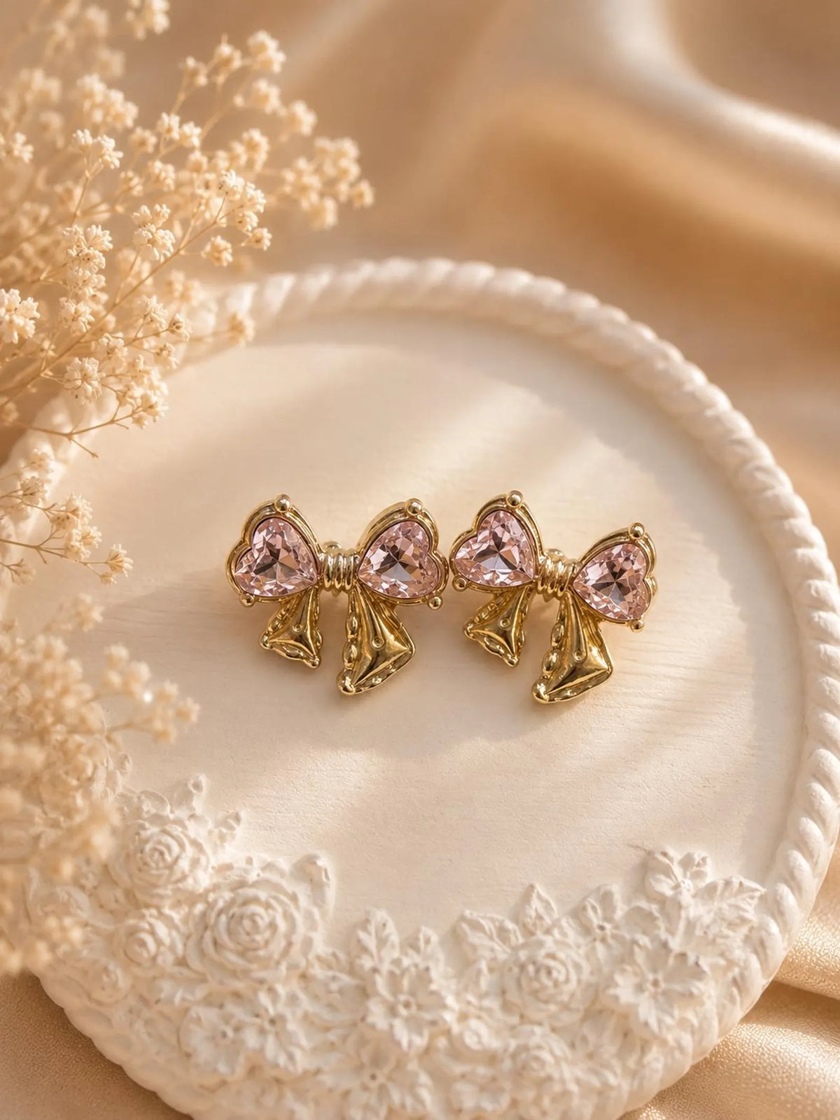 Pink Crystal Bow Earrings