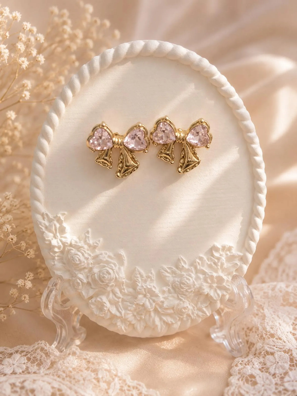 Pink Crystal Bow Earrings