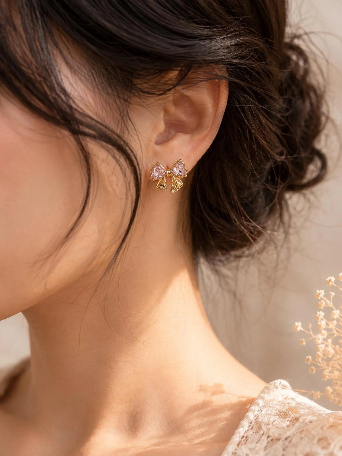 Pink Crystal Bow Earrings